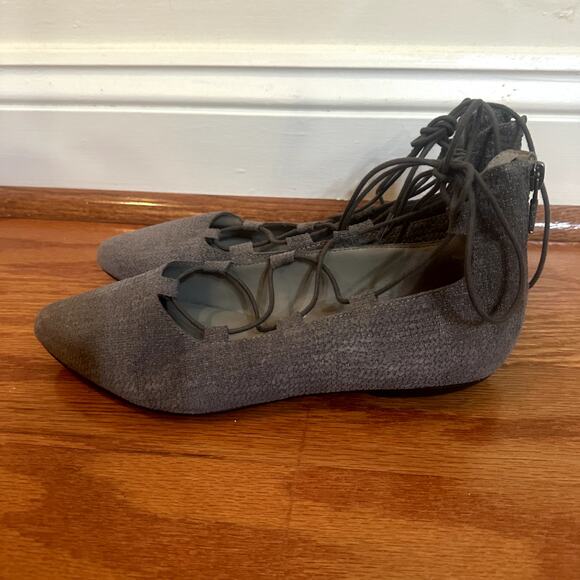 Eileen Fisher Loop 2 Lace Grey Flats sz 7 Leather Suede Flats Lace Up ballet - Picture 3 of 5